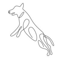 Hound dog one continuous line drawing on white background. Funny doggy is standing pose. The concept of wildlife, pets, veterinary. Hand drawn minimalism style vector illustration. Friendly pet icon