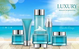 Realistic cosmetic advertisement editable banner with summer theme vector