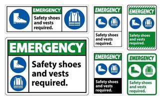 Señal de emergencia Se requieren zapatos y chaleco de seguridad con símbolos de ppe sobre fondo blanco, ilustración vectorial vector