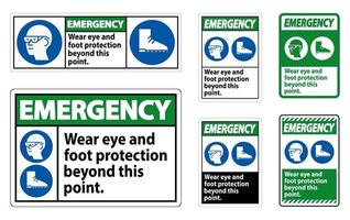señal de emergencia use protección para los ojos y los pies más allá de este punto con símbolos de ppe vector