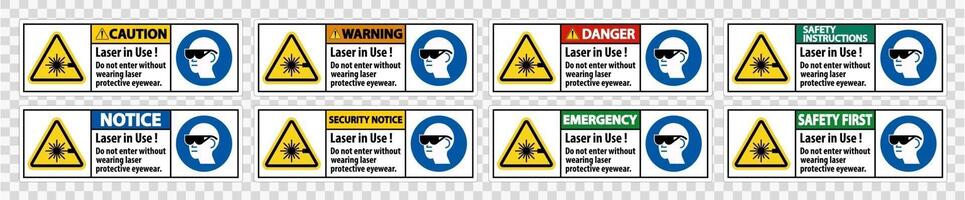 Warning PPE Safety Label,Laser In Use Do Not Enter Without Wearing Laser Protective Eyewear vector