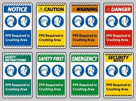 Sign PPE Required In Crushing Area Isolate on White Background vector