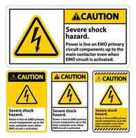 Caution Severe shock hazard sign on white background vector