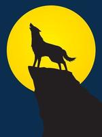 Wolf Howling Shadow on the Moon Background