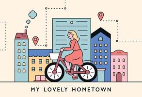 girl riding a bicycle in her home town vector