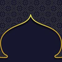 Dark blue Ramadan geometric motif in arabesque door shape background with golden color frame vector