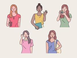 Young wome making various gestures vector