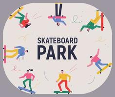 People riding skateboards in a skate park. vector