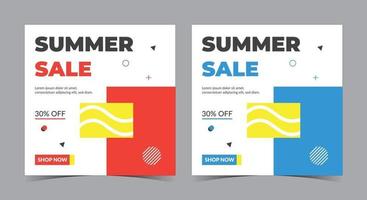 cartel de venta de verano, publicación de superventa en redes sociales y folleto vector