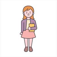 cute girl standing with a book in her arms vector