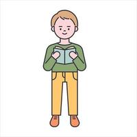 A boy reading a book. flat design style minimal vector illustration.