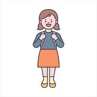 A cute little girl is standing and wearing a school bag. flat design style minimal vector illustration.