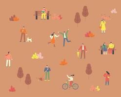 People at the park in autumn vector