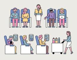 airplane customer and flight attendant character set vector