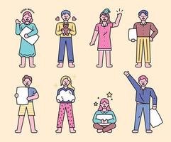 set of characters on pajamas vector