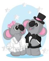 Cute koala couple in love. Vector hand drawn illustration. Valentines day card.