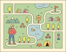 Directions game illustration. A man is looking for his target point. flat design style minimal vector illustration.