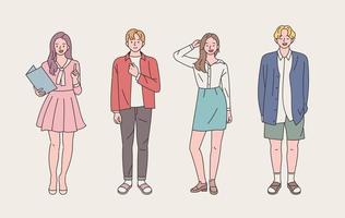young people character set with casual style vector