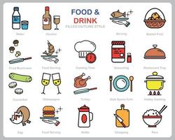 Foods and Drink icon set for website, document, poster design, printing, application. Food and Drink concept icon filled outline style. vector