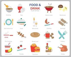 Foods and Drink icon set for website, document, poster design, printing, application. Food and Drink concept icon flat style. vector