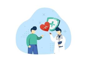 Healthcare concept vector illustration. consultation of the patient with doctor. medical insurance. can use for homepage, mobile apps, web banner. character cartoon Illustration flat style.