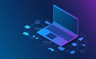 Isometric laptop analysis information. Futuristic concept. vector