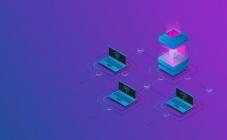Isometric connection to block chain. Futuristic concept. vector