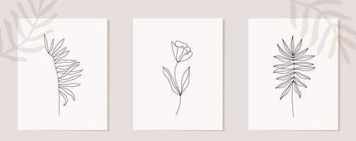 Set of flowers continuous Line art. Abstract Contemporary collage of geometric shapes in a modern trendy style. Vector for Beauty Concept, t-Shirt Print, postcard, poster