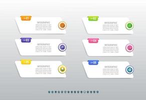 Business 6 steps process chart infographics with with icons for presentation. vector