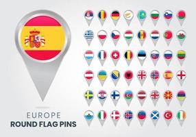 Europe Round Flag Pins, Map pointers vector