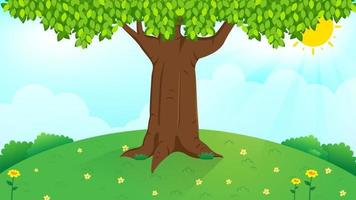 Landscape Background With Big Tree vector