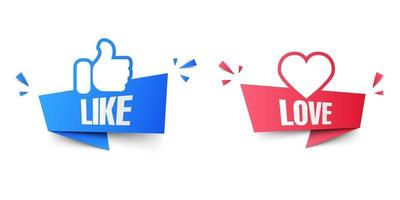 Social media like and love banners isolated on white background, vector illustration