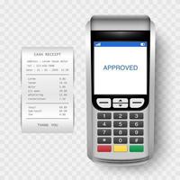 Payment Machine, POS terminal with cash receipt isolated, vector illustration