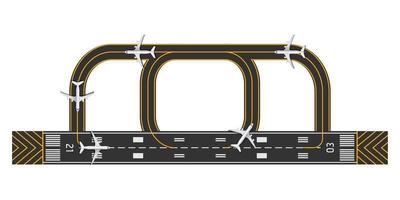 Top view of airport runway with airplane, vector illustration