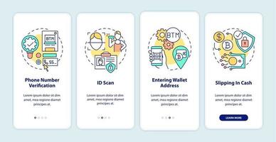 Bitcoin ATM verification steps onboarding mobile app page screen with concepts vector