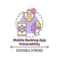 icono de concepto de vulnerabilidad de la aplicación de banca móvil vector