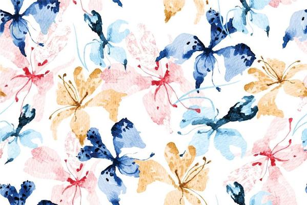Seamless pattern of Blooming flowers with watercolor 15