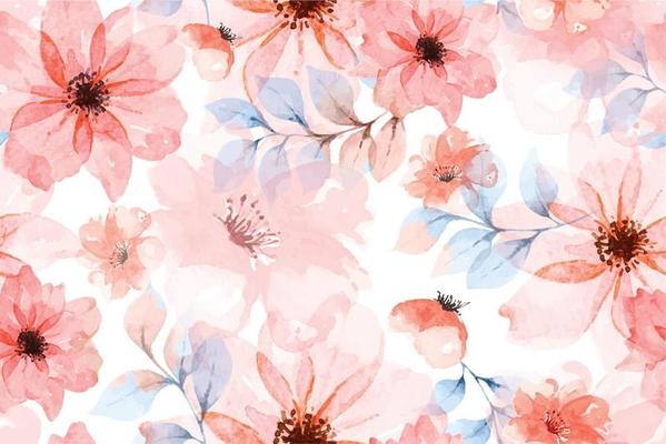 Seamless pattern of Blooming flowers with watercolor 14