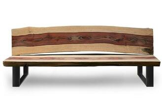 A park bench made from rosewood on a white background