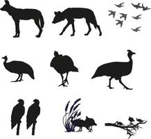 conjunto, de, animales, y, aves, sillhouette, vector, iconos vector