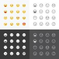 Emoji avatar collection set, emoticons isolated icons flat line design on white background, vector illustration.