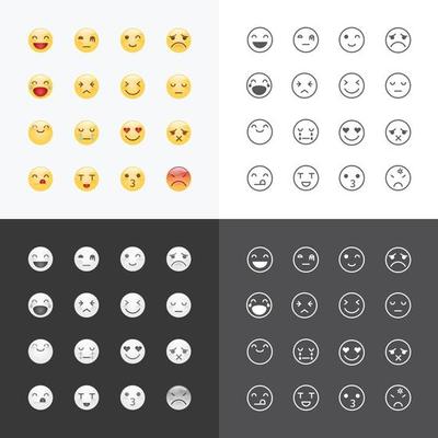 Emoji avatar collection set, emoticons isolated icons flat line design on white background, vector illustration.