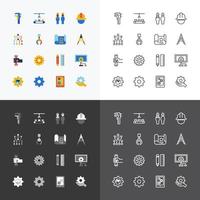 Engineering and manufacture silhouette icons set flat thin line design vector