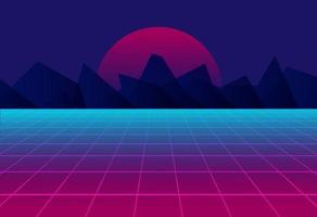 fondo retro de montañas y puesta de sol vector