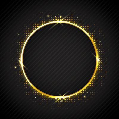 Golden Sparkling Ring on Black Background