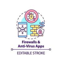 icono de concepto de aplicaciones de firewall y antivirus vector