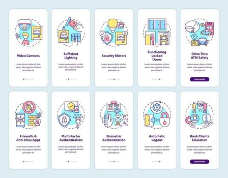 Banking security onboarding mobile app page screen with concepts set vector