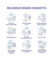 Religious issues and values blue concept icons set vector