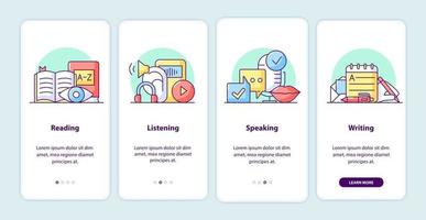 Learning process onboarding app screen pages vector