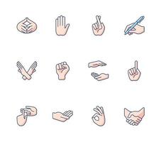 Hand gestures RGB color icons set vector